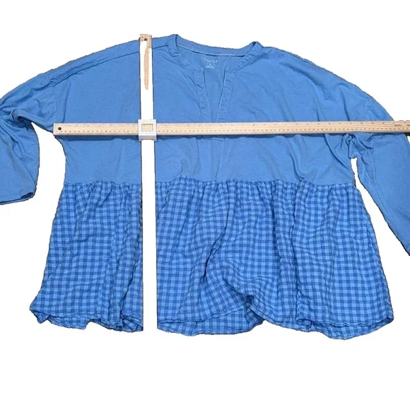 Anthropologie Pilcro Long-Sleeve Y2K preppy Babydoll Blouse top Blue 1X A004779 - Picture 5 of 10